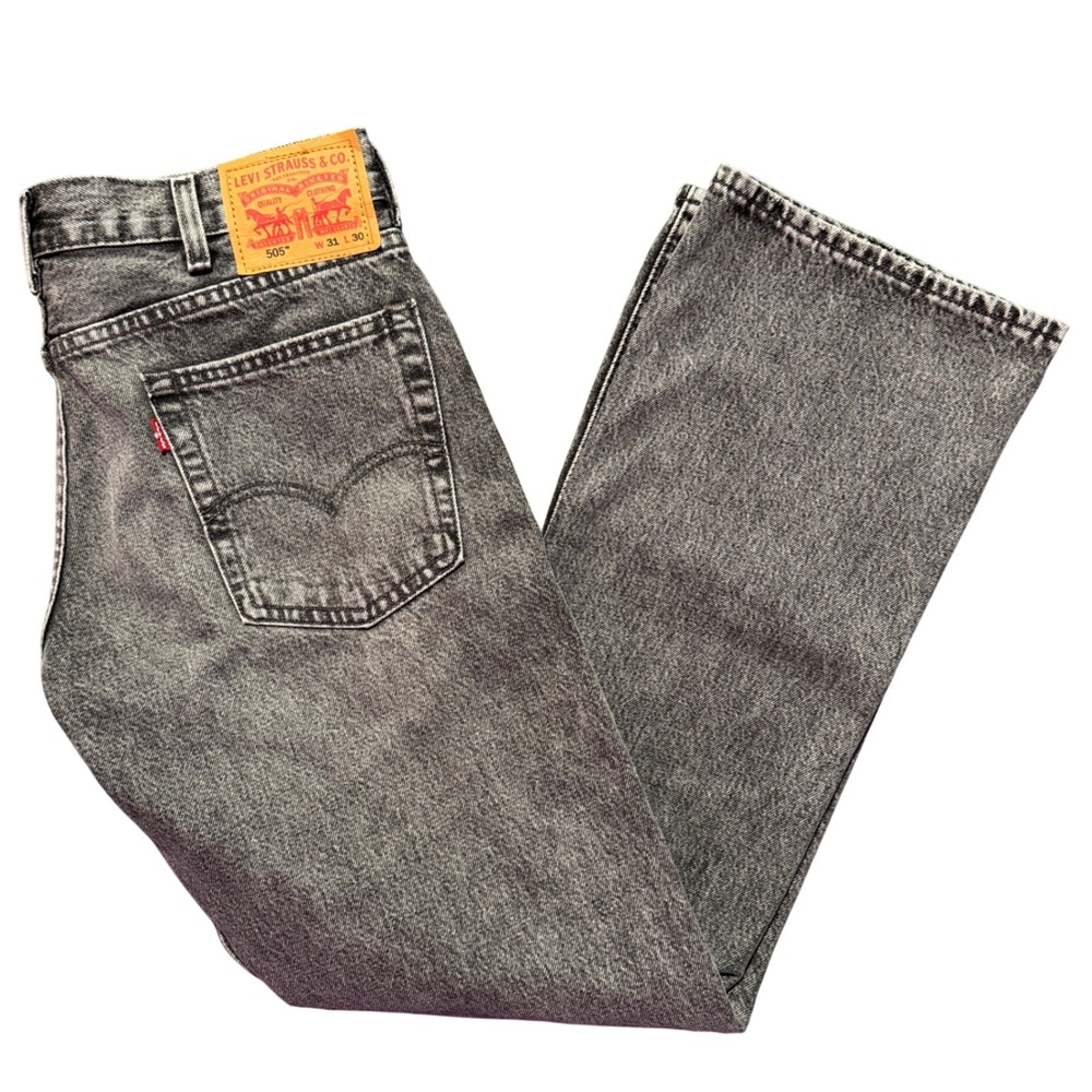 Levi's Premium 505 Jeans Mens W31 L30 Gray Big E Wash Denim Faded